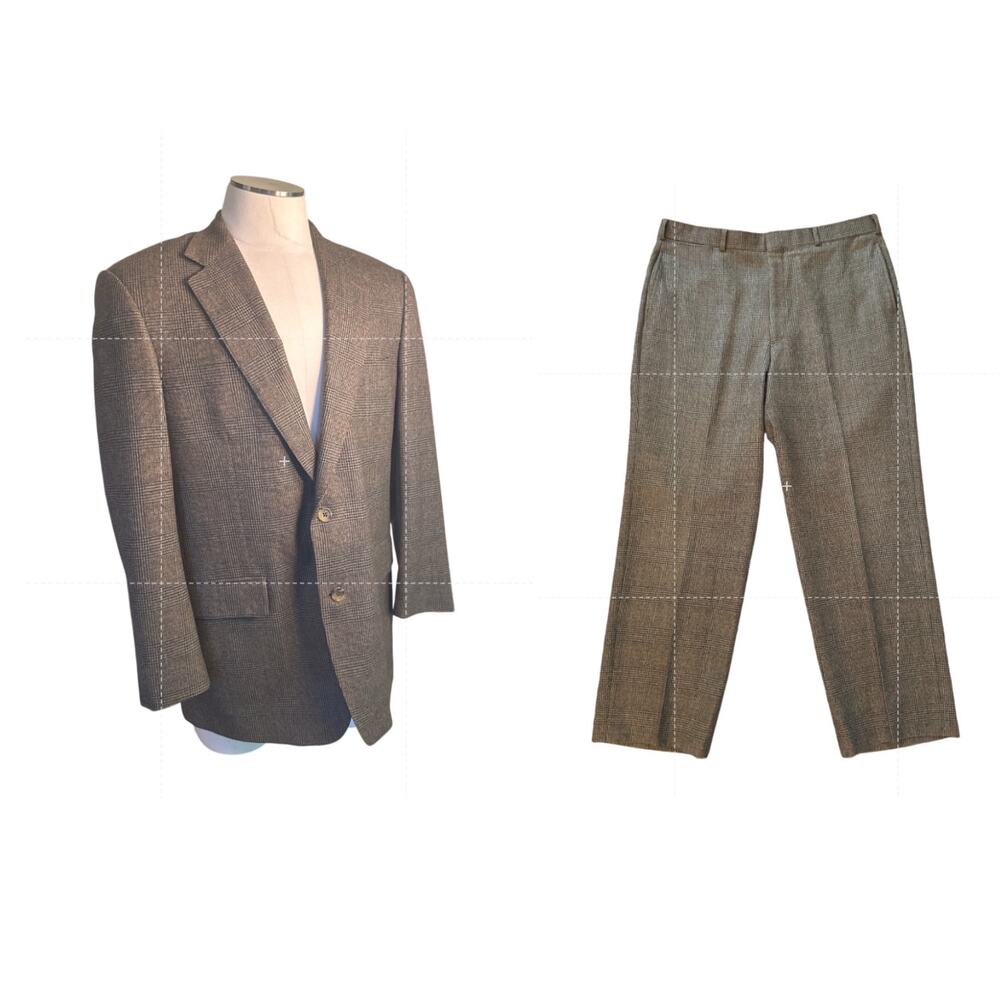 Suit Set Vintage Men 42 Southwick Tweed 2-Button Blazer Suit Pant Jacket Brown
